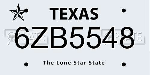 6ZB5548 Texas License Plate