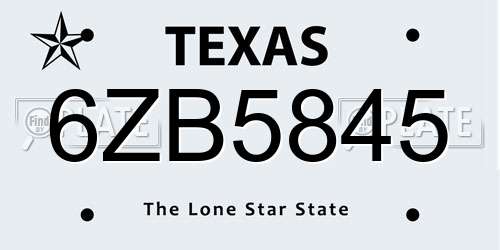 6ZB5845 Texas License Plate