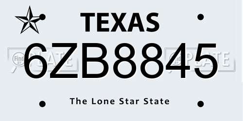 6ZB8845 Texas License Plate