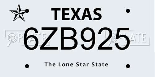 6ZB925 Texas License Plate