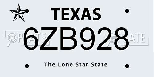 6ZB928 Texas License Plate