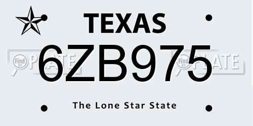 6ZB975 Texas License Plate