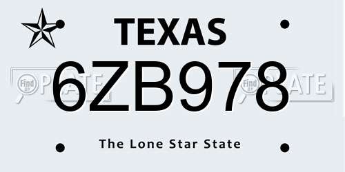 6ZB978 Texas License Plate