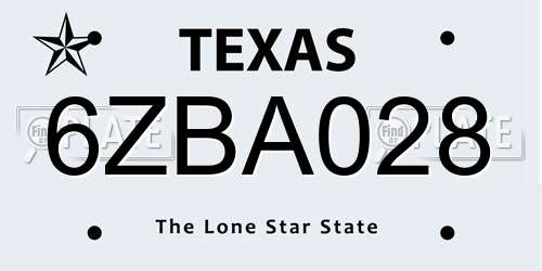 6ZBA028 Texas License Plate