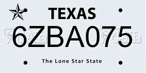 6ZBA075 Texas License Plate