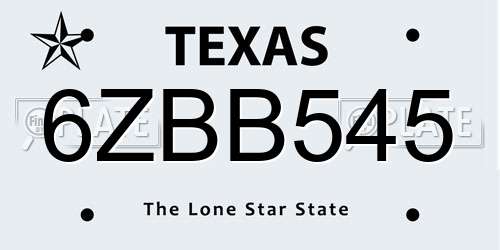 6ZBB545 Texas License Plate