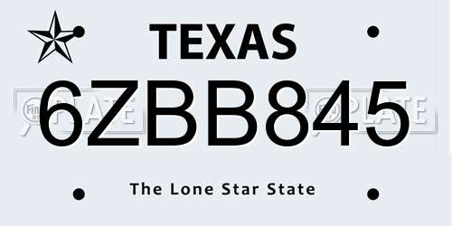 6ZBB845 Texas License Plate