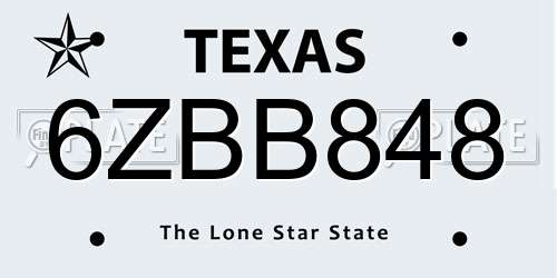 6ZBB848 Texas License Plate