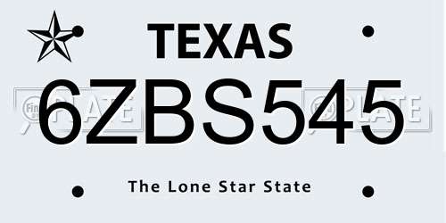 6ZBS545 Texas License Plate
