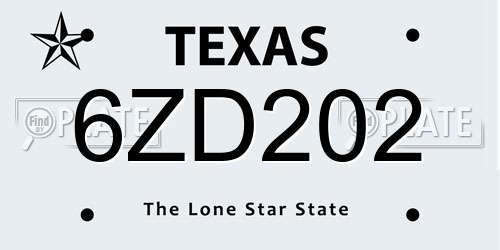 6ZD202 Texas License Plate