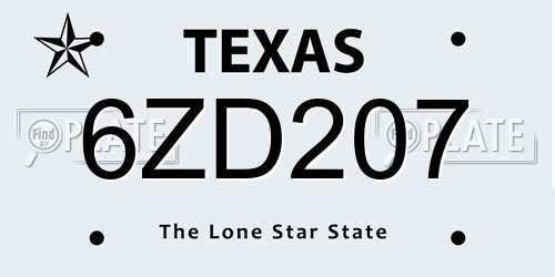 6ZD207 Texas License Plate