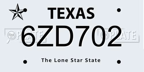 6ZD702 Texas License Plate