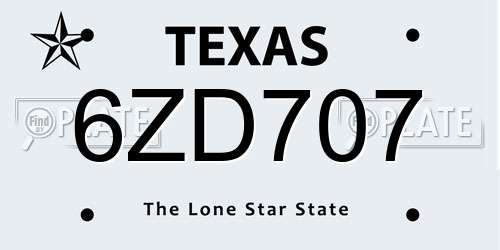 6ZD707 Texas License Plate