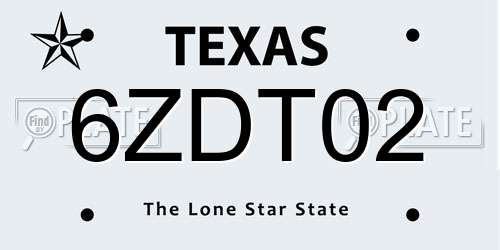 6ZDT02 Texas License Plate