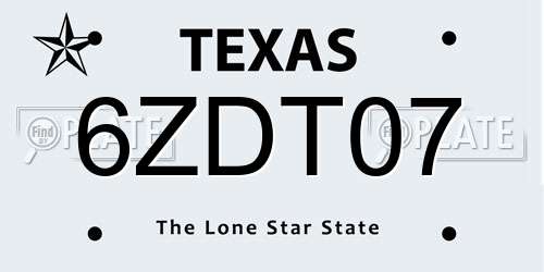 6ZDT07 Texas License Plate