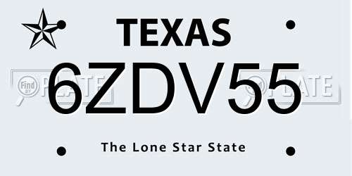 6ZDV55 Texas License Plate