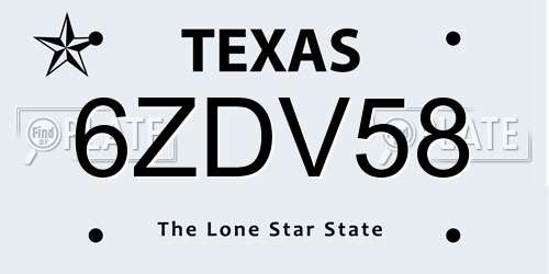 6ZDV58 Texas License Plate