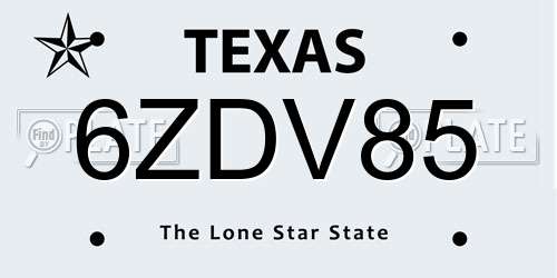 6ZDV85 Texas License Plate