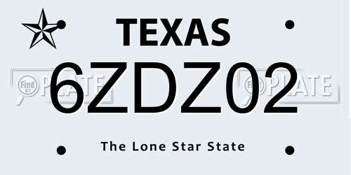 6ZDZ02 Texas License Plate