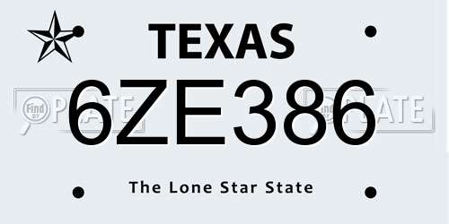 6ZE386 Texas License Plate