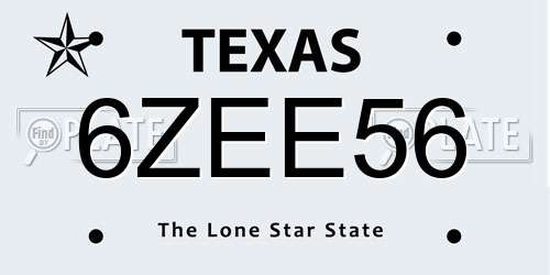 6ZEE56 Texas License Plate