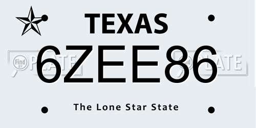 6ZEE86 Texas License Plate