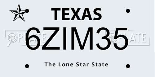 6ZIM35 Texas License Plate