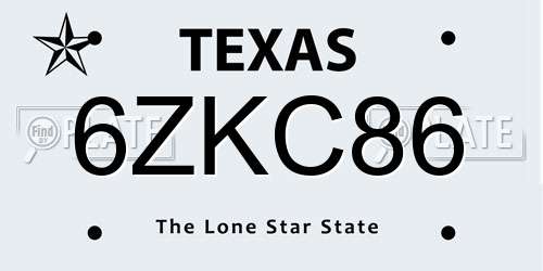 6ZKC86 Texas License Plate
