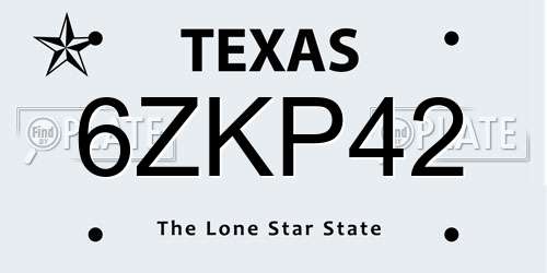 6ZKP42 Texas License Plate