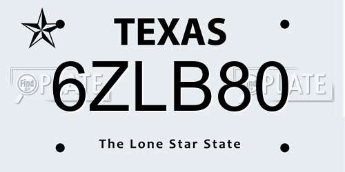 6ZLB80 Texas License Plate