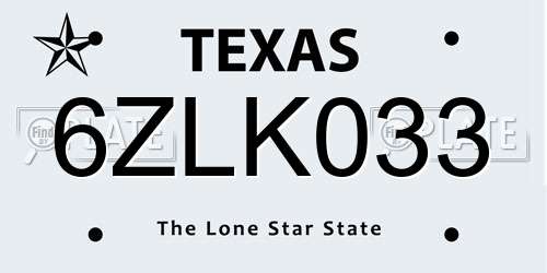 6ZLK033 Texas License Plate