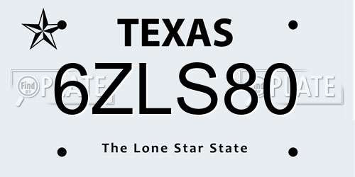 6ZLS80 Texas License Plate
