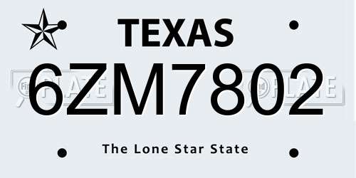 6ZM7802 Texas License Plate