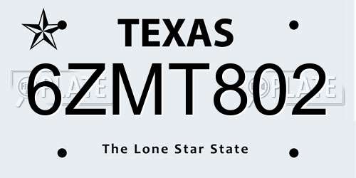 6ZMT802 Texas License Plate