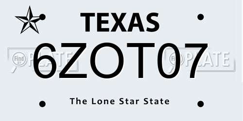 6ZOT07 Texas License Plate