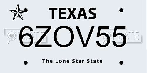 6ZOV55 Texas License Plate