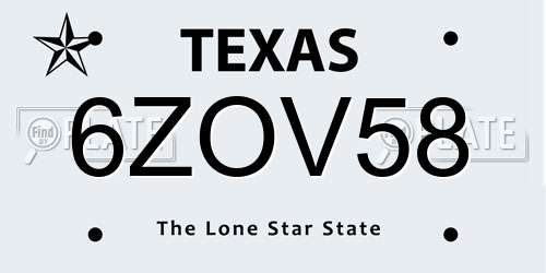 6ZOV58 Texas License Plate