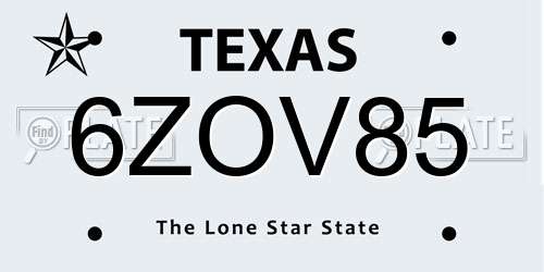 6ZOV85 Texas License Plate