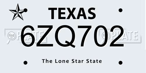 6ZQ702 Texas License Plate