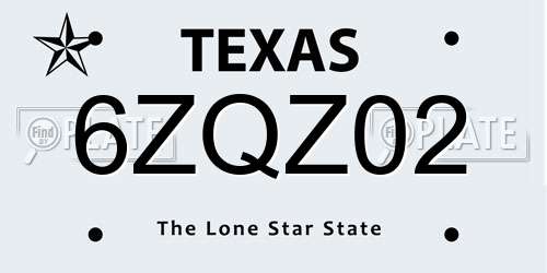 6ZQZ02 Texas License Plate