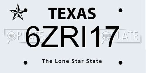 6ZRI17 Texas License Plate