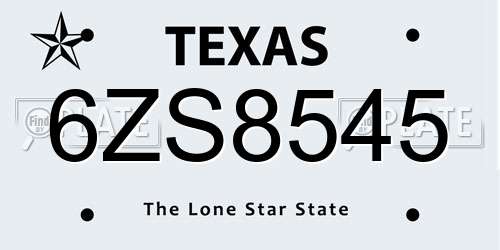 6ZS8545 Texas License Plate