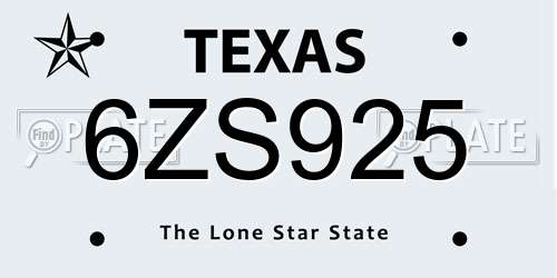 6ZS925 Texas License Plate
