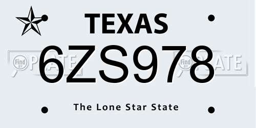 6ZS978 Texas License Plate