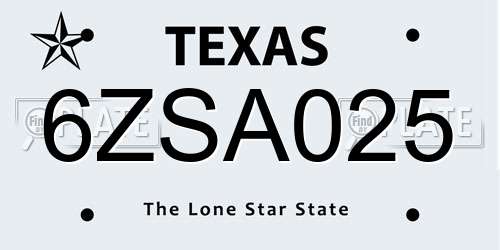 6ZSA025 Texas License Plate