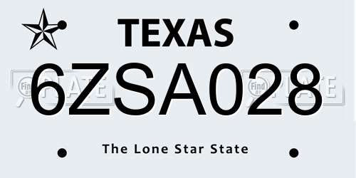 6ZSA028 Texas License Plate