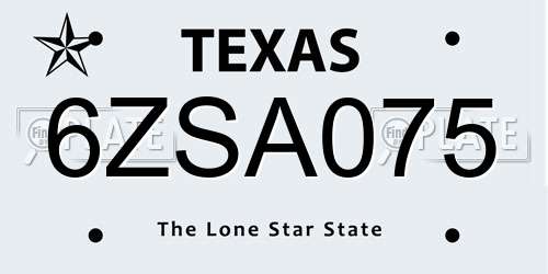6ZSA075 Texas License Plate