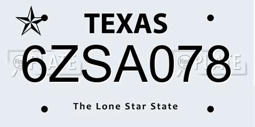 6ZSA078 Texas License Plate