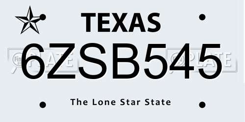 6ZSB545 Texas License Plate