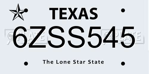6ZSS545 Texas License Plate